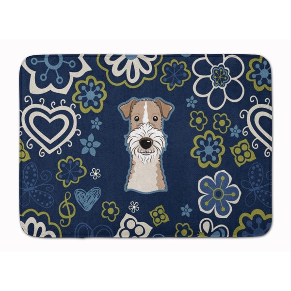 Carolines Treasures Blue Flowers Wire Haired Fox Terrier Machine Washable Memory Foam Mat BB5098RUG - main